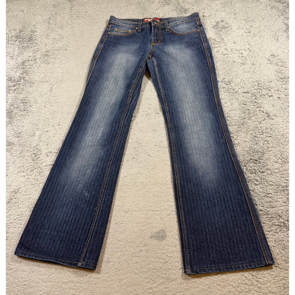 Miss Vigoss Womens Flare Jeans Size 7/8 Blue Herringbone Denim Stretch Low Rise